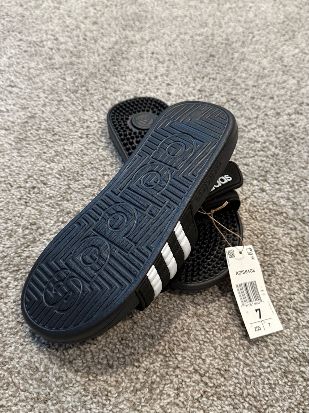 adidas Black & White Adissage Slide Sandals for Men - Picture 2 of 2